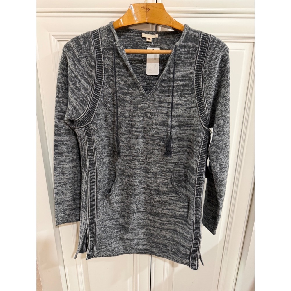 Burning Torch Tunic Sweater Women's Small Grey Boho Tassel Knit V-Neck Rock